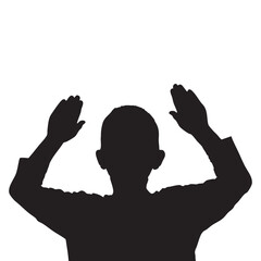Silhouette of a person with their arms raised, silhouetted against a stark white backdrop.