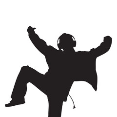 Silhouette of Person Dancing with Headphones on White Background