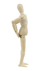 wooden man, wooden dummy, hold on to ass, isolated on background