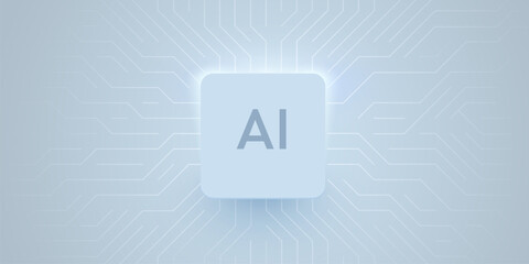 AI chip on circuit board. Technology background. CPU processor on tech bg. Computer microchip on motherboard.