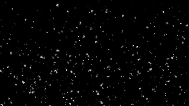 Winter snowflakes falling slow down motion on black background rendering