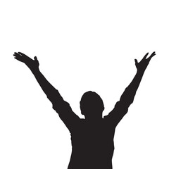 Silhouette of Person Raising Arms Upward in Celebration on White Background