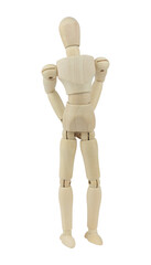 wooden man, wooden dummy, hold on to ass, isolated on background