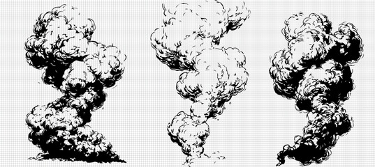 Black and White Smoke Plumes bold, swirling smoke designs on a grid background