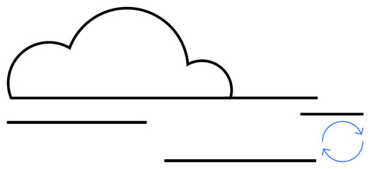 Cloud, horizontal data transfer lines, circular arrows hinting at synchronization. Ideal for technology, data sharing, internet, cloud storage, connection, minimalism collaboration flat simple