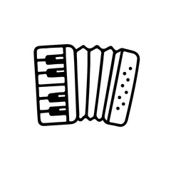 Accordion vector illustration in black and white. Perfect for music-themed designs, concert posters, and folk festival promotions. Simple line art for versatile use.