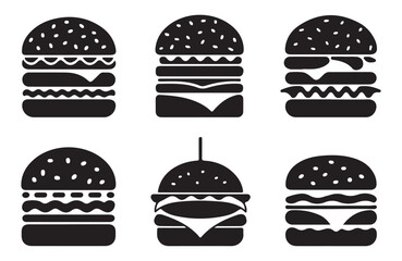 Stylized burger icon collection for fast food restaurant illustrations.