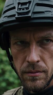 4K Close-Up Video Of Mercenary Solider For Fortune Looking Out For Danger In The Jungle