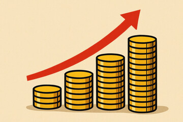 Coins stack with upward arrow.