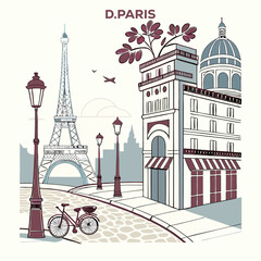 Parisian Street with Eiffel Tower Illustration