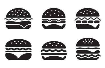 Collection of stylized black hamburger icons for food and restaurant visuals.