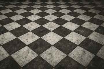 Black and white checkered floor.