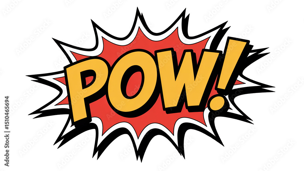 Poster pow. bursting from a comic book with a transparent background, injecting vibrant energy and exciteme