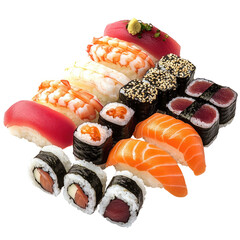 Assorted sushi platter isolated on transparent background
