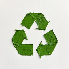 Textured Green Recycling Symbol on White Wood
