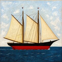 Three Masted Schooner Painting on Calm Sea