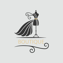 Elegant Boutique Logo Design with Mannequin and Swirls in Minimalist Style