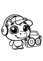Cute hippopotamus love music coloring page