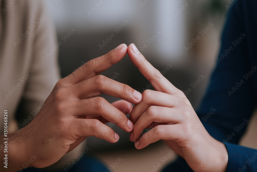 Poster emotional intelligence and support are expressed through gentle touch of two hands connecting in mom