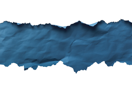 Ripped, crumpled blue paper strip isolated on transparent background