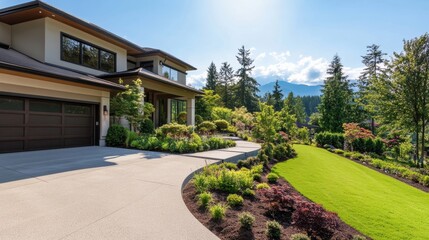 Fototapeta premium Luxury home design exterior with high-end architecture and landscaping,
