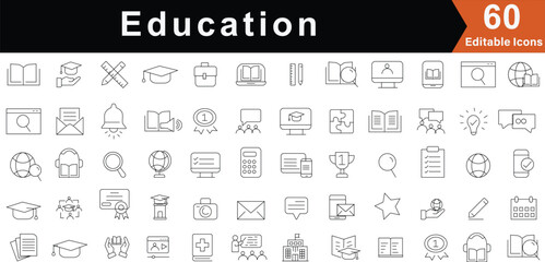 Modern Line Style Education Icon Set. Vector Editable School, Learning, and Academic Symbols for Web, App, and Presentation Design