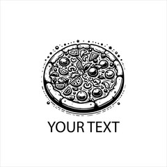 Vector Logo of a Whole Round Pizza in Black Line Art Isolated on White Background