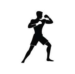 Powerful boxer silhouette striking pose fitness sport