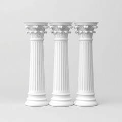 Obraz premium Three White Fluted Columns on Gray Background