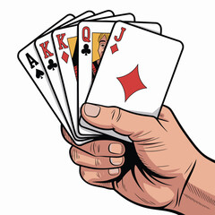 Hand Holding a Royal Flush Poker Cards Illustration