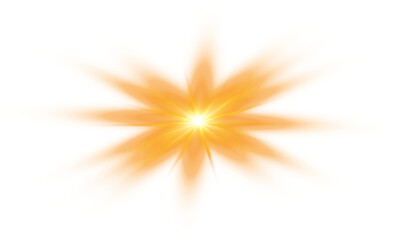 Bright golden sun flare explosion shining isolated on transparent background in png format for design elements and overlays