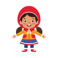 Happy little girl wearing red hood and yellow jacket