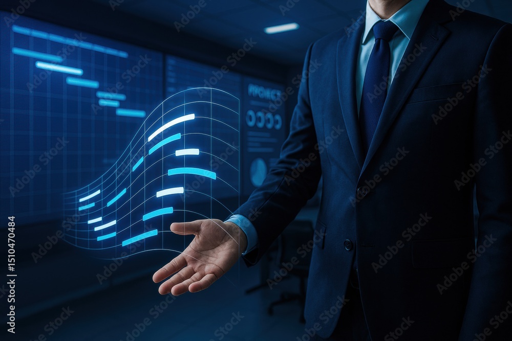 Aufkleber a business professional demonstrates strategic decision-making by interacting with a dynamic gantt c
