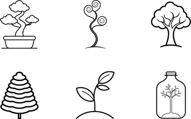 Botanical Tree Line Art Silhouette Set.