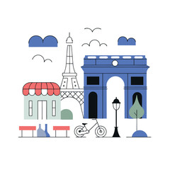 Paris Landmarks and Street Scene Illustration