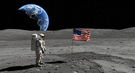 american flag on the moon