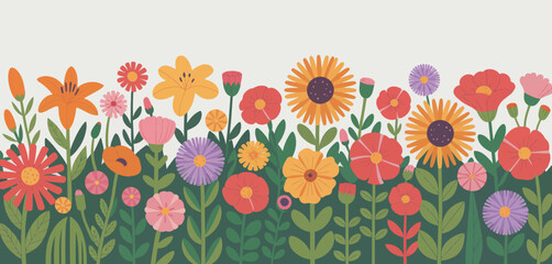 Vibrant Spring Flower Garden Border Illustration