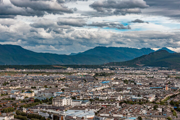 Panoramic Aerial View of Historic Lijiang Old Town in Yunnan