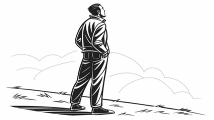 Naklejka premium Isolated Black Silhouette of Man Standing with Hands in Pockets – Minimalistic Vector Illustration