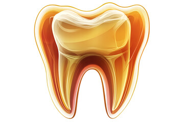 Illustration of a human tooth with detailed cross-section anatomy on transparent background