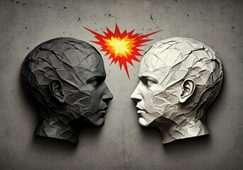 Conflict Between Two Minds – Divided Opinions Concept Art.