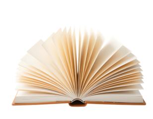 Open book, pages fanned out like a peacock's tail.