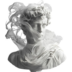 Fototapeta premium White sculpture of a man with fabric art classical statue design isolated on transparent background png