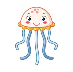 Happy cartoon jellyfish ocean animal illustration