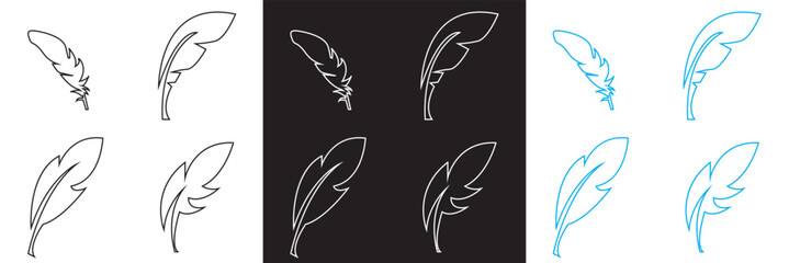Fototapeta premium Bird Feather icon. Black, white and blue quill feather icon. Vector for websites, mobile interfaces, presentations, banner, visual branding etc. Vector illustration. EPS 10 