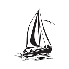 Vector illustration of a silhouette symbol of a sailing ship sailing on the ocean. This minimalist design expresses the spirit of adventure, freedom and the beauty of the maritime world.