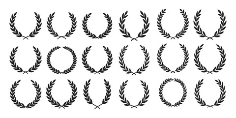 Elegant laurel wreath collection vintage award icons with distinctive designs and seamless patterns
