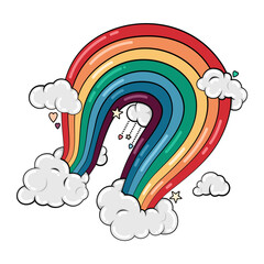 Cute rainbow and clouds with hearts and stars