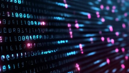 Glowing Blue And Pink Digital Data Stream On Dark Background