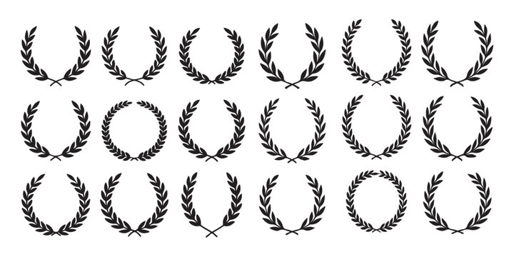Elegant laurel wreath collection vintage award icons with distinctive designs and seamless patterns